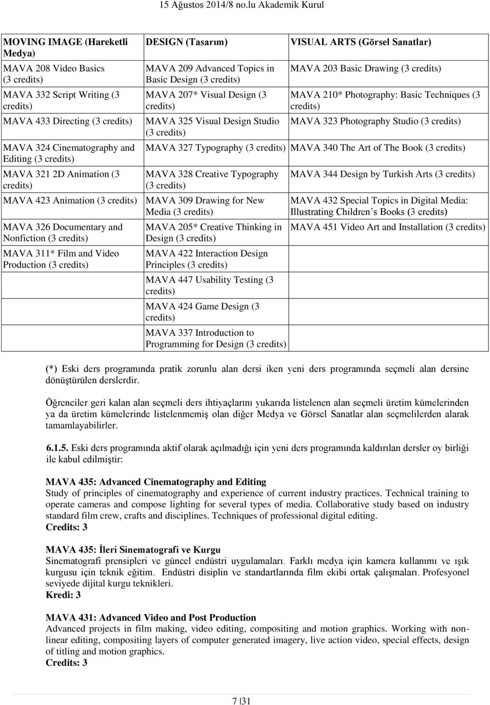 Drawing ( credits) MAVA 210* Photography: Basic Techniques ( credits) MAVA 2 Photography Studio ( credits) MAVA 27 Typography ( credits) MAVA 40 The Art of The Book ( credits) MAVA 28 Creative