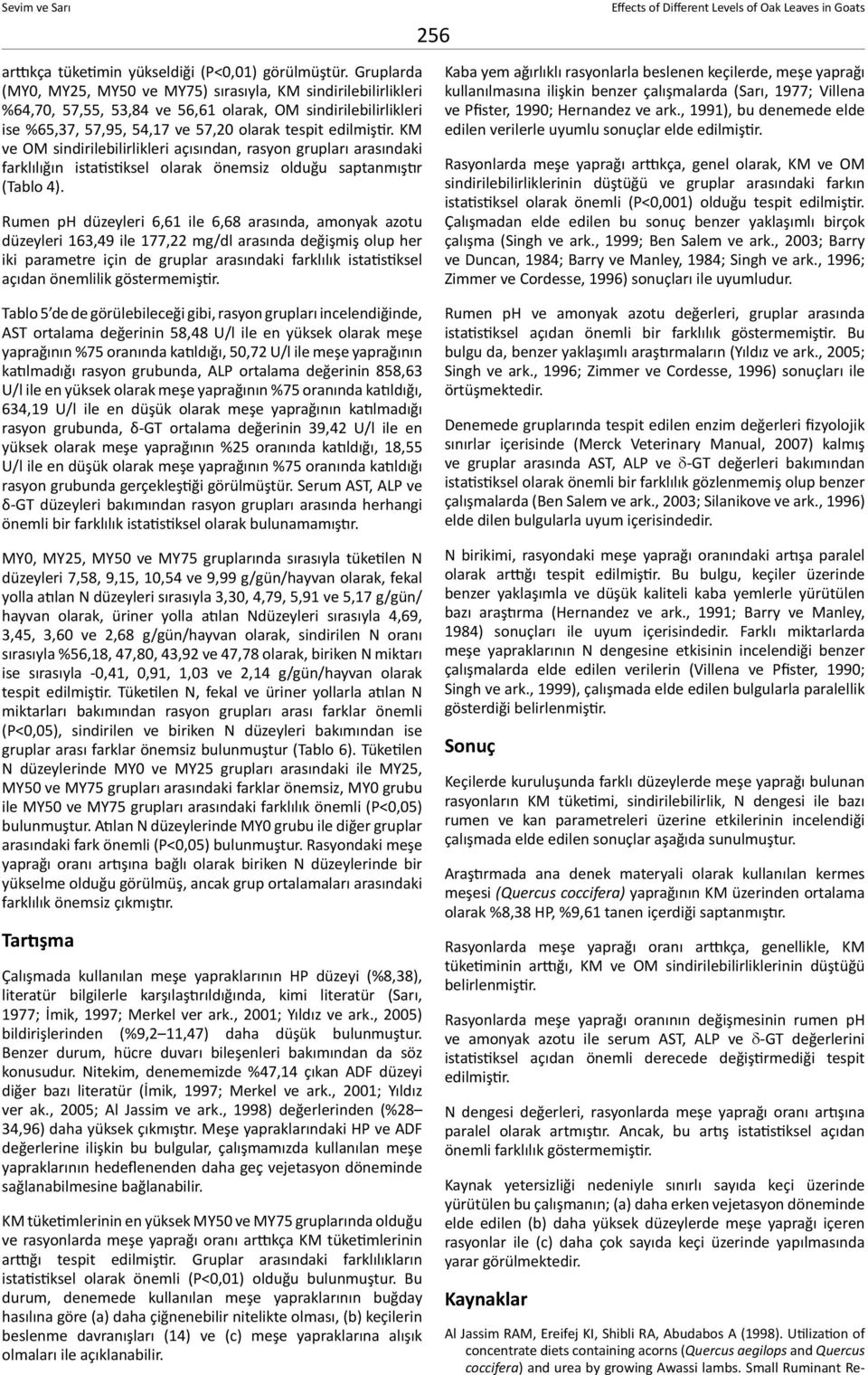 KM ve OM sindirilebilirlikleri açısından, rasyon grupları arasındaki farklılığın istatistiksel olarak önemsiz olduğu saptanmıştır (Tablo 4).