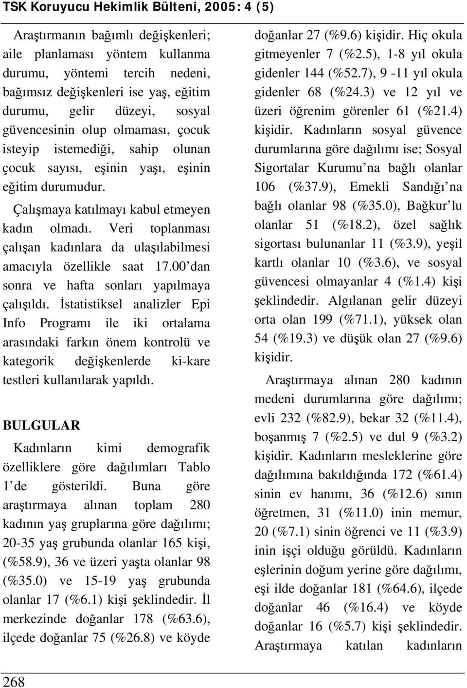 Veri toplanması çalışan kadınlara da ulaşılabilmesi amacıyla özellikle saat 17.00 dan sonra ve hafta sonları yapılmaya çalışıldı.