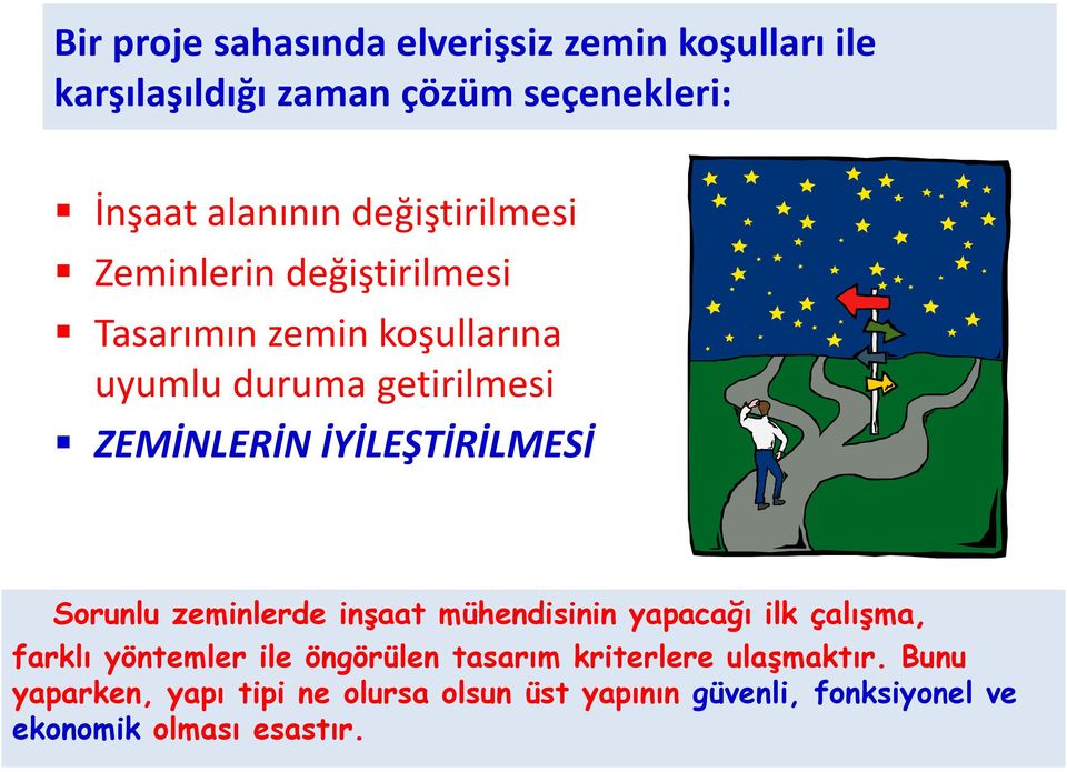 İYİLEŞTİRİLMESİ Sorunlu zeminlerde inşaat mühendisinin yapacağı ilk çalışma, farklı yöntemler ile öngörülen