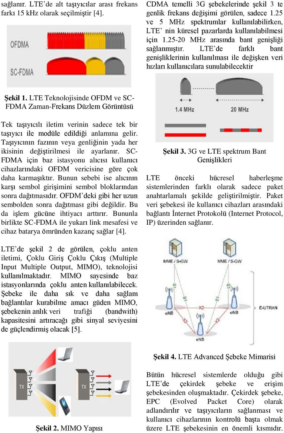 LTE de farklı bant genişliklerinin kullanılması ile değişken veri hızları kullanıcılara sunulabilecektir Şekil 1.