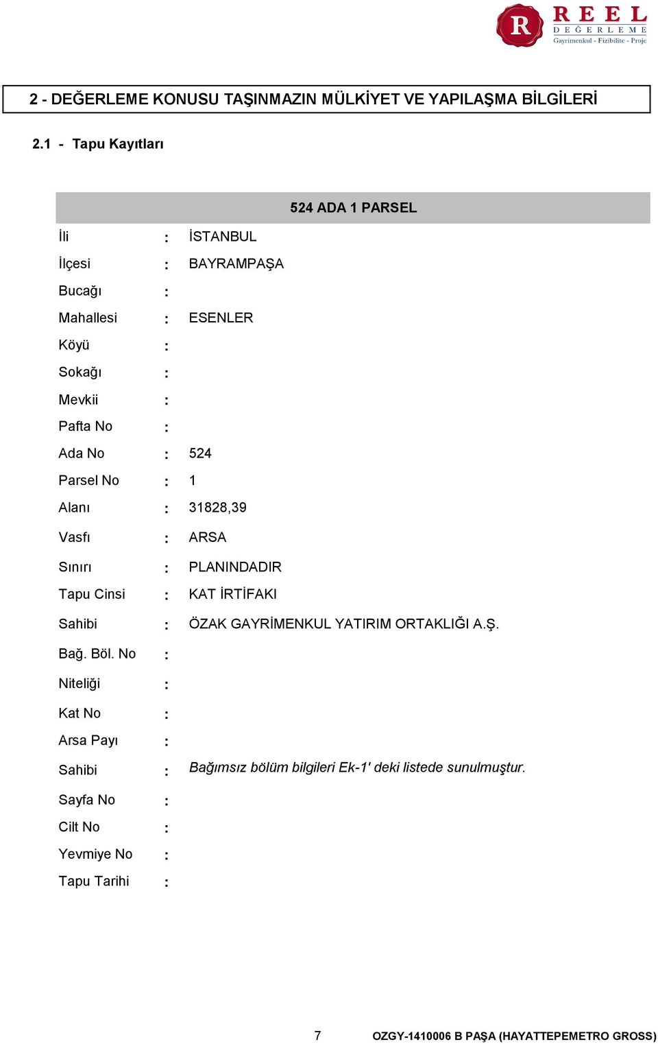 Parsel No Alanı 524 1 31828,39 Vasfı Sınırı Tapu Cinsi Sahibi Bağ. Böl.