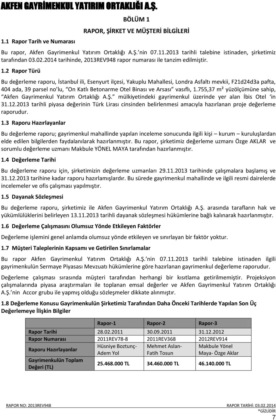 2 Rapor Türü Bu değerleme raporu, İstanbul ili, Esenyurt ilçesi, Yakuplu Mahallesi, Londra Asfaltı mevkii, F21d24d3a pafta, 404 ada, 39 parsel no lu, On Katlı Betonarme Otel Binası ve Arsası vasıflı,