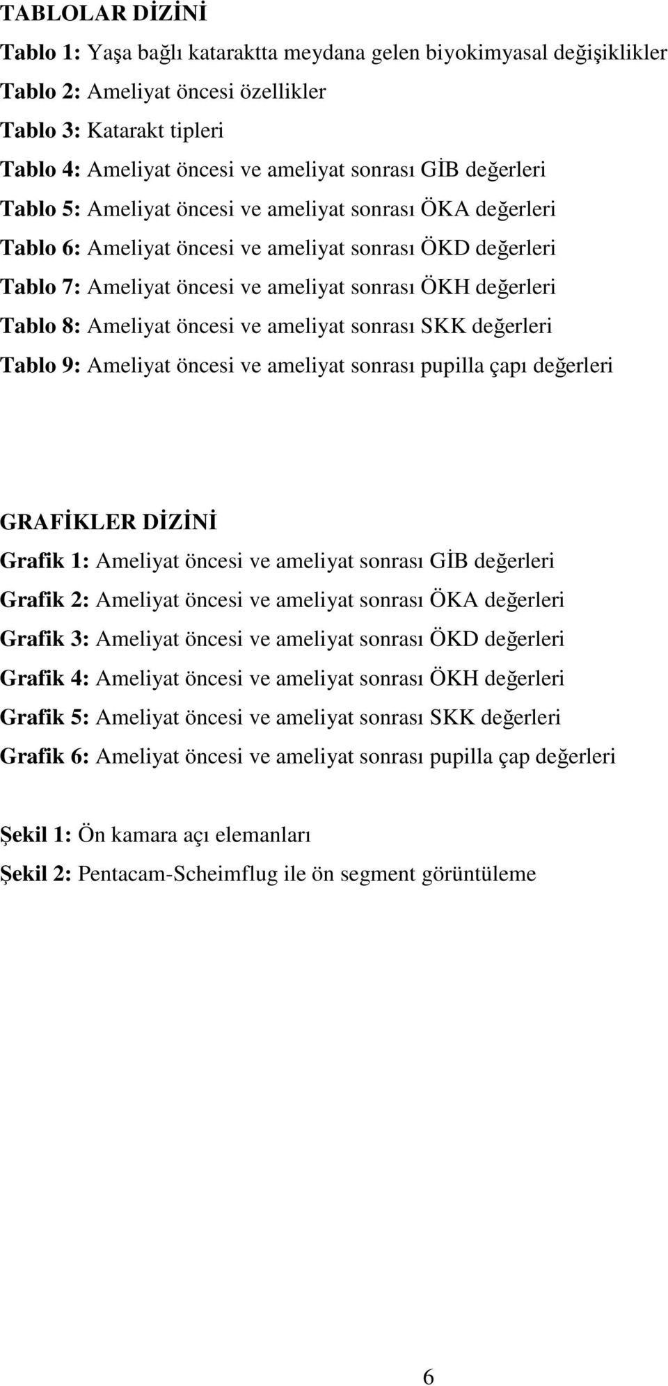 Ameliyat öncesi ve ameliyat sonrası SKK değerleri Tablo 9: Ameliyat öncesi ve ameliyat sonrası pupilla çapı değerleri GRAFĐKLER DĐZĐNĐ Grafik 1: Ameliyat öncesi ve ameliyat sonrası GĐB değerleri