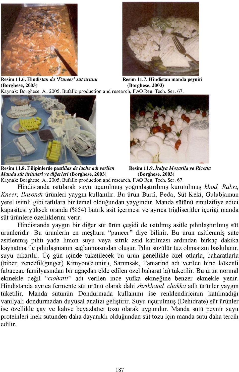 , 2005, Bufallo production and research, FAO Reu. Tech. Ser. 67. Hindistanda ısıtılarak suyu uçurulmuģ yoğunlaģtırılmıģ kurutulmuģ khod, Rabrı, Kneer, Basondı ürünleri yaygın kullanılır.