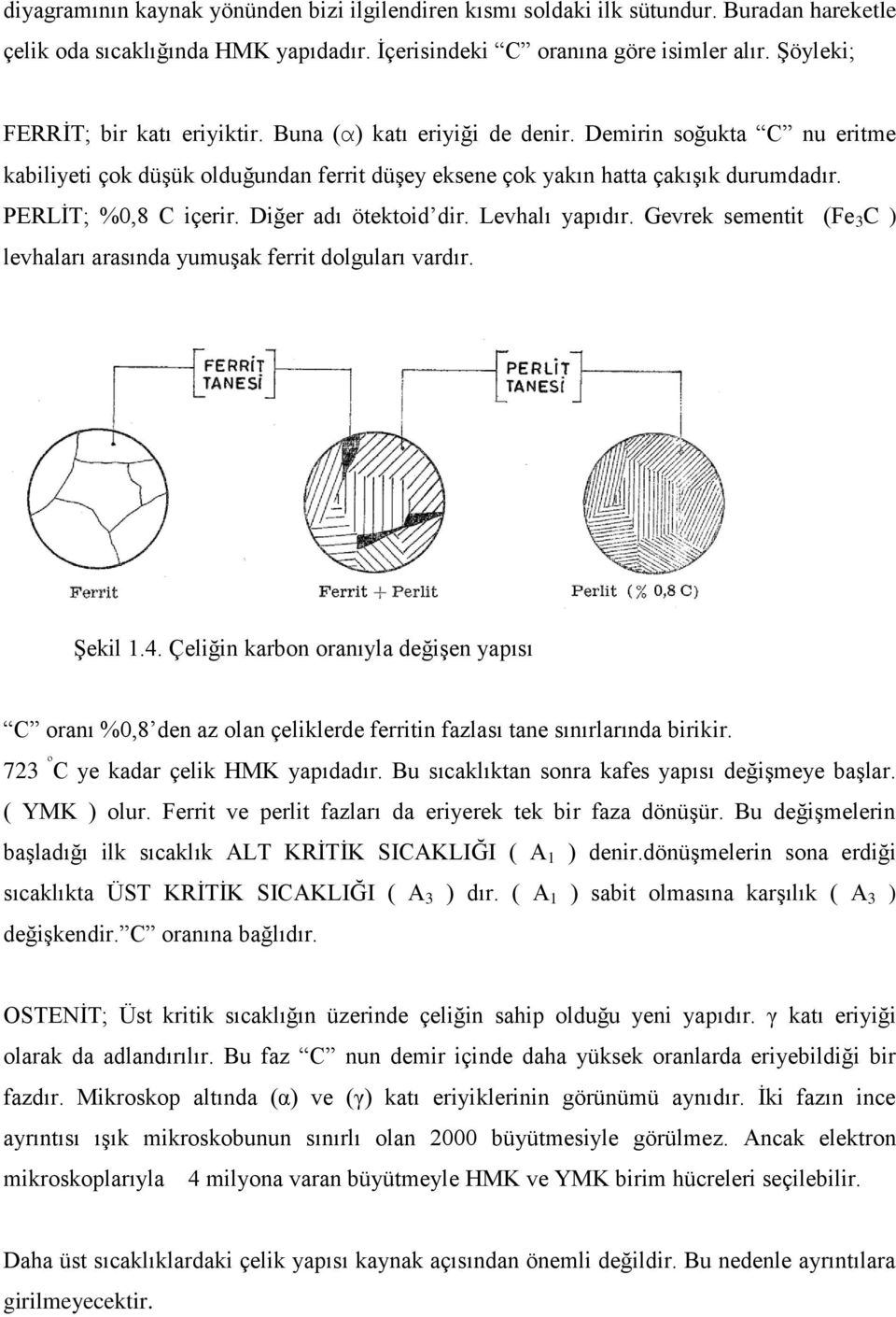 PERLĠT; %0,8 C içerir. Diğer adı ötektoid dir. Levhalı yapıdır. Gevrek sementit (Fe 3 C ) levhaları arasında yumuģak ferrit dolguları vardır. ġekil 1.4.