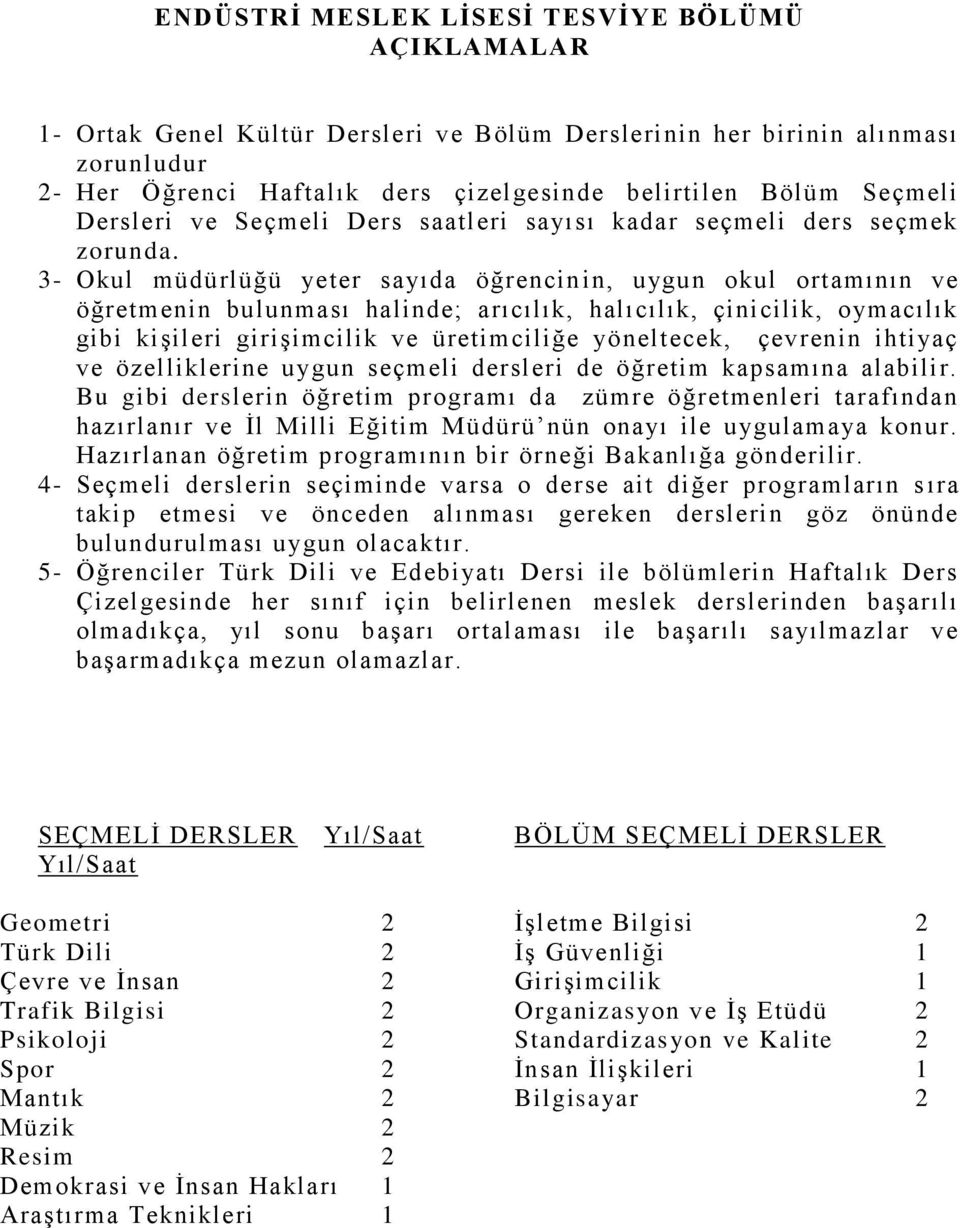 3- Okul müdürlüğü yeter sayıda öğrencin in, uygun okul ortamının ve öğretmenin bulunması halinde; arıcılık, halıcılık, çinicilik, oymacılık gibi kiģileri giriģimcilik ve üretimciliğe yöneltecek,