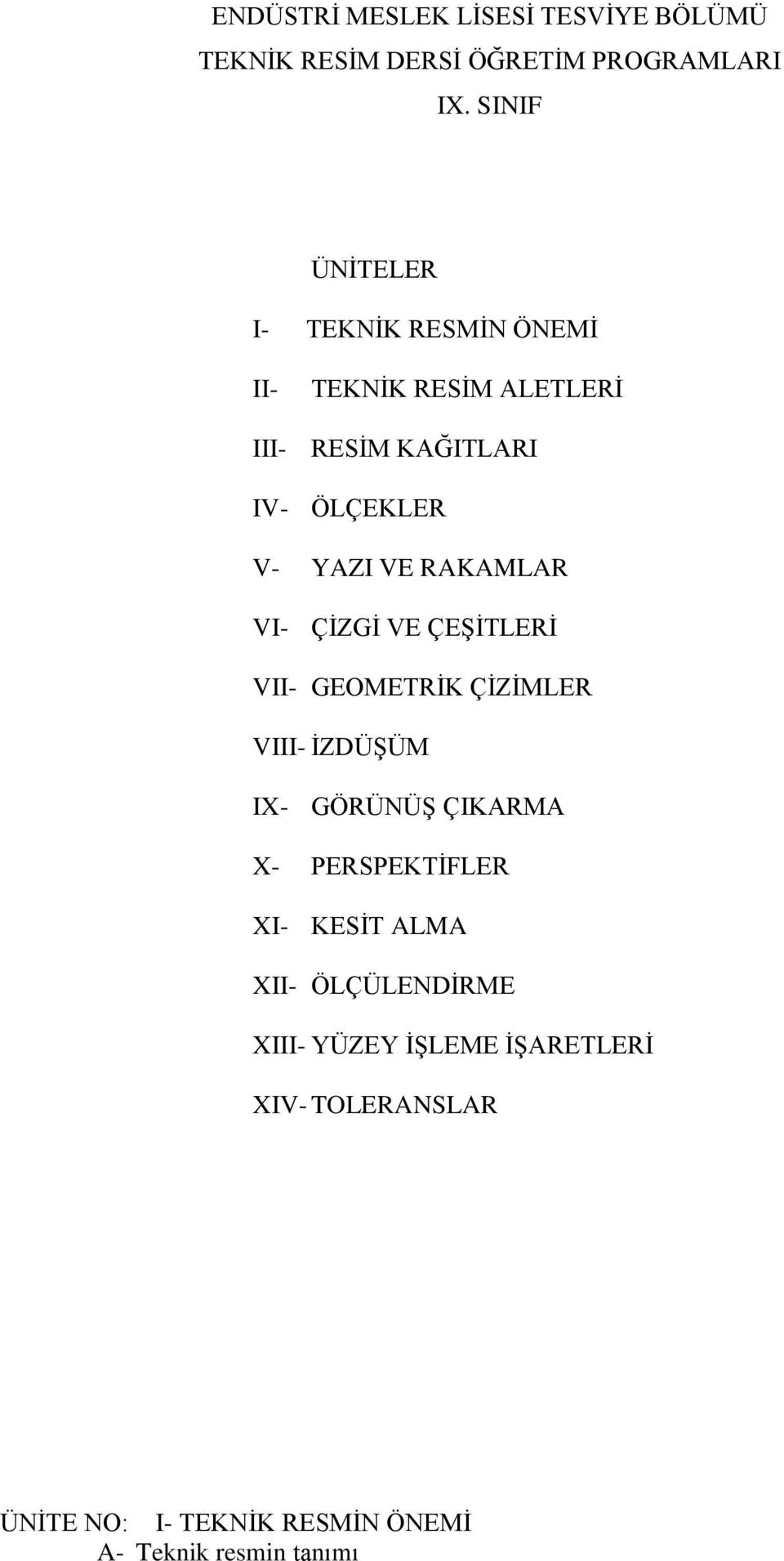 RAKAMLAR VI- ÇĠZGĠ VE ÇEġĠTLERĠ VII- GEOMETRĠK ÇĠZĠMLER VIII- ĠZDÜġÜM IX- GÖRÜNÜġ ÇIKARMA X- PERSPEKTĠFLER