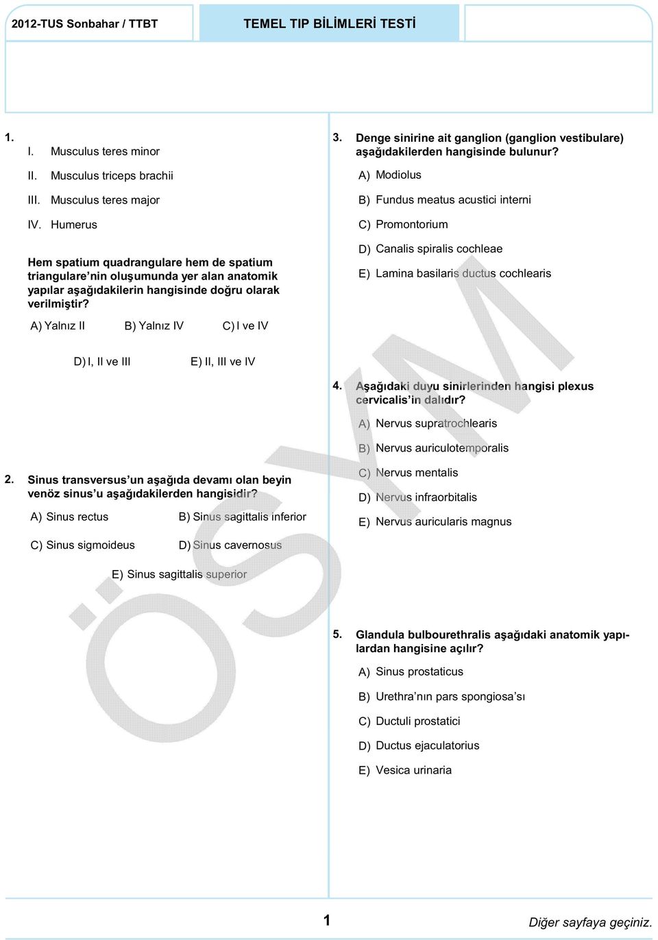 Humerus C) Promontorium Hem spatium quadrangulare hem de spatium triangulare nin oluşumunda yer alan anatomik yapılar aşağıdakilerin hangisinde doğru olarak verilmiştir?