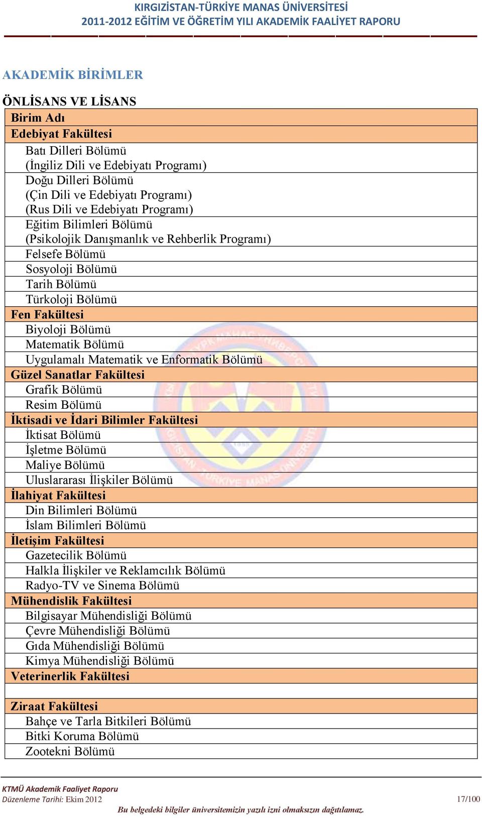Uygulamalı Matematik ve Enformatik Bölümü Güzel Sanatlar Fakültesi Grafik Bölümü Resim Bölümü İktisadi ve İdari Bilimler Fakültesi İktisat Bölümü İşletme Bölümü Maliye Bölümü Uluslararası İlişkiler