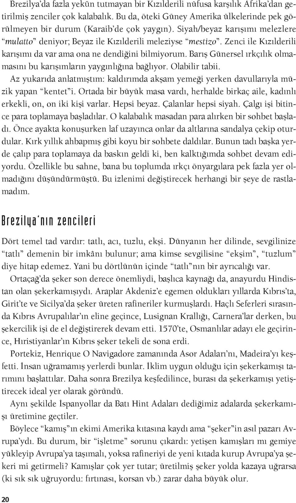 Barış Günersel ırkçılık olmamasını bu karışımların yaygınlığına bağlıyor. Olabilir tabii. Az yukarıda anlatmıştım: kaldırımda akşam yemeği yerken davullarıyla müzik yapan kentet i.