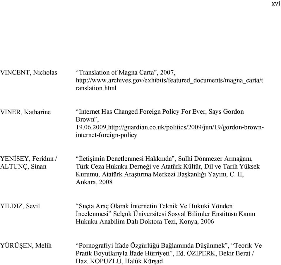 uk/politics/2009/jun/19/gordon-browninternet-foreign-policy YENİSEY, Feridun / ALTUNÇ, Sinan İletişimin Denetlenmesi Hakkında, Sulhi Dönmezer Armağanı, Türk Ceza Hukuku Derneği ve Atatürk Kültür, Dil