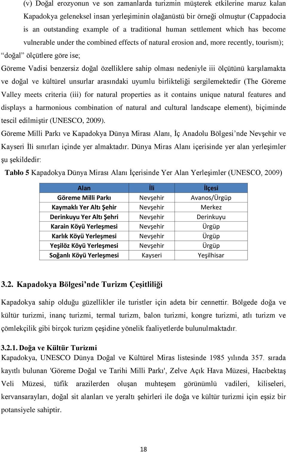 özelliklere sahip olması nedeniyle iii ölçütünü karşılamakta ve doğal ve kültürel unsurlar arasındaki uyumlu birlikteliği sergilemektedir (The Göreme Valley meets criteria (iii) for natural