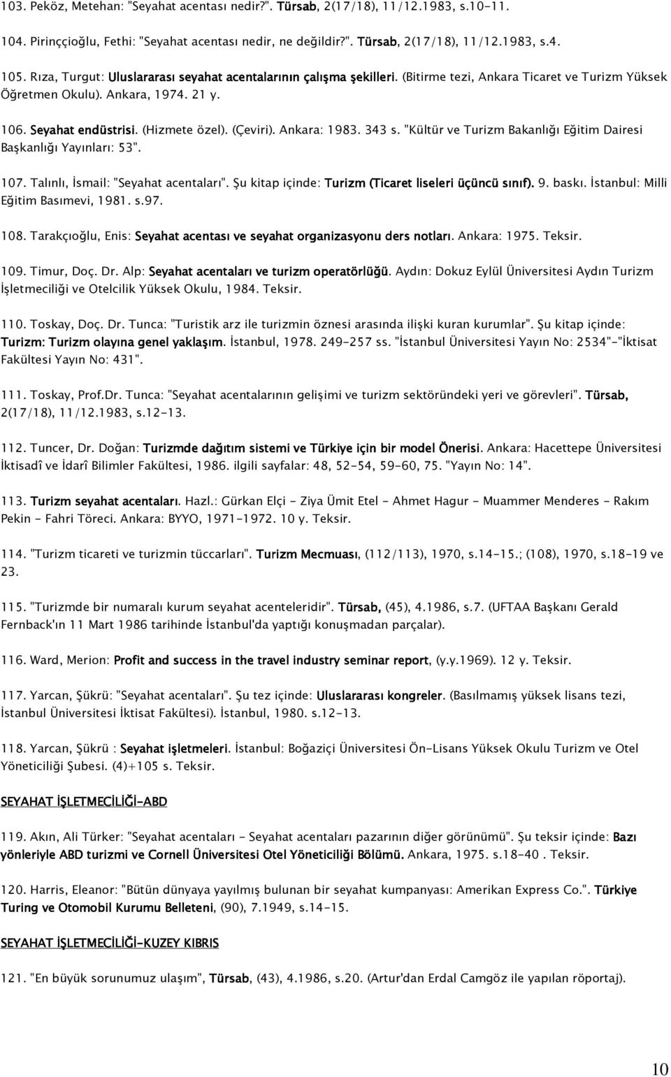 (Çeviri). Ankara: 1983. 343 s. "Kültür ve Turizm Bakanlığı Eğitim Dairesi Başkanlığı Yayınları: 53". 107. Talınlı, İsmail: "Seyahat acentaları".