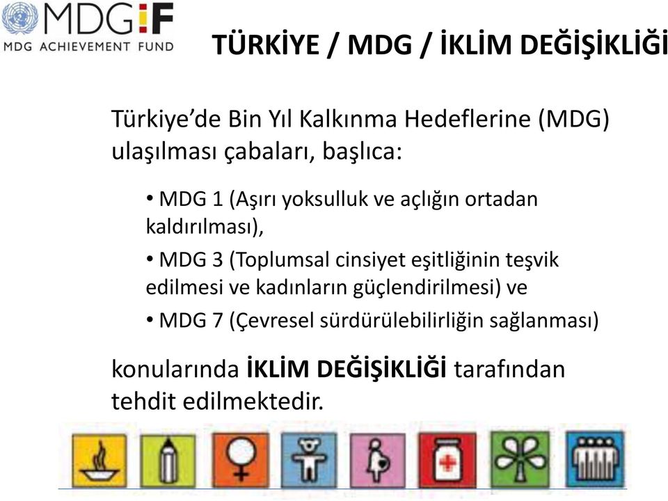 (Toplumsal cinsiyet eşitliğinin teşvik edilmesi ve kadınların güçlendirilmesi) ve MDG 7