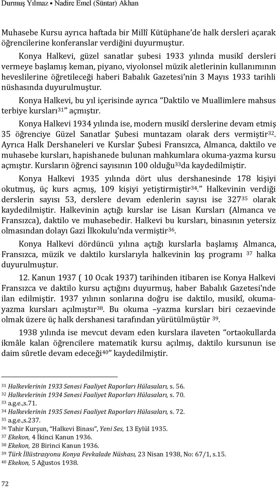 Mayıs 1933 tarihli nüshasında duyurulmuştur. Konya Halkevi, bu yıl içerisinde ayrıca Daktilo ve Muallimlere mahsus terbiye kursları 31 açmıştır.