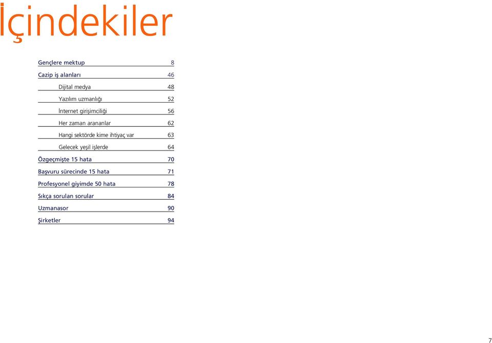 63 Gelecek yeflil ifllerde 64 Özgeçmiflte 15 hata 70 Baflvuru sürecinde 15 hata 71