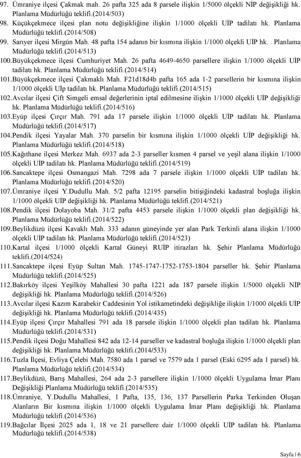 48 pafta 154 adanın bir kısmına ilişkin 1/1000 ölçekli UİP hk.. Planlama Müdürlüğü teklifi.(2014/513) 100. Büyükçekmece ilçesi Cumhuriyet Mah.