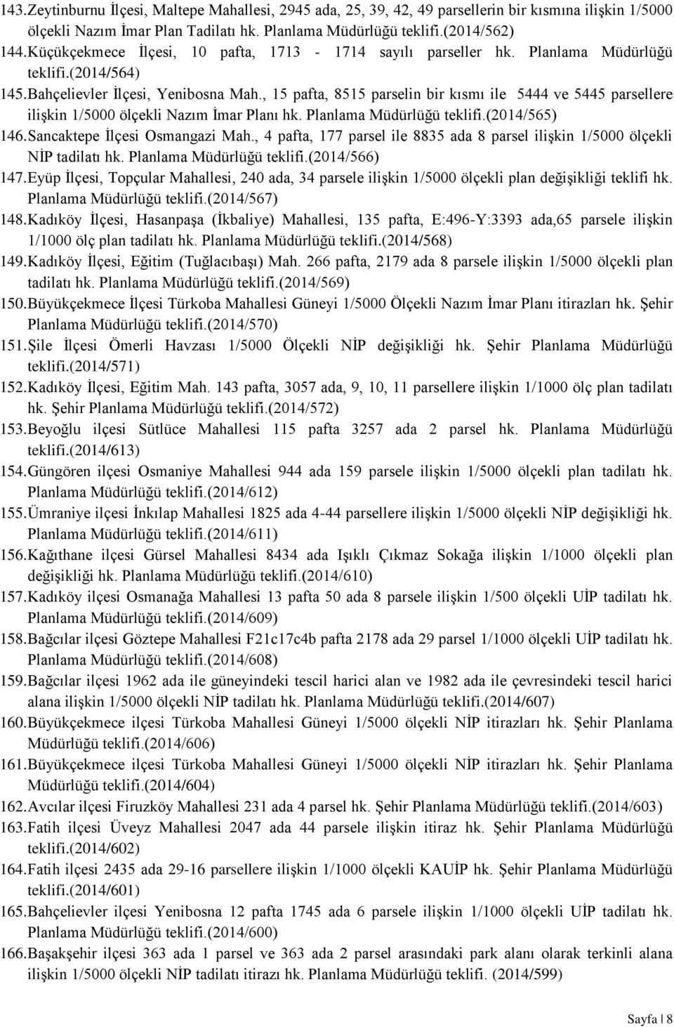 , 15 pafta, 8515 parselin bir kısmı ile 5444 ve 5445 parsellere ilişkin 1/5000 ölçekli Nazım İmar Planı hk. Planlama Müdürlüğü teklifi.(2014/565) 146. Sancaktepe İlçesi Osmangazi Mah.