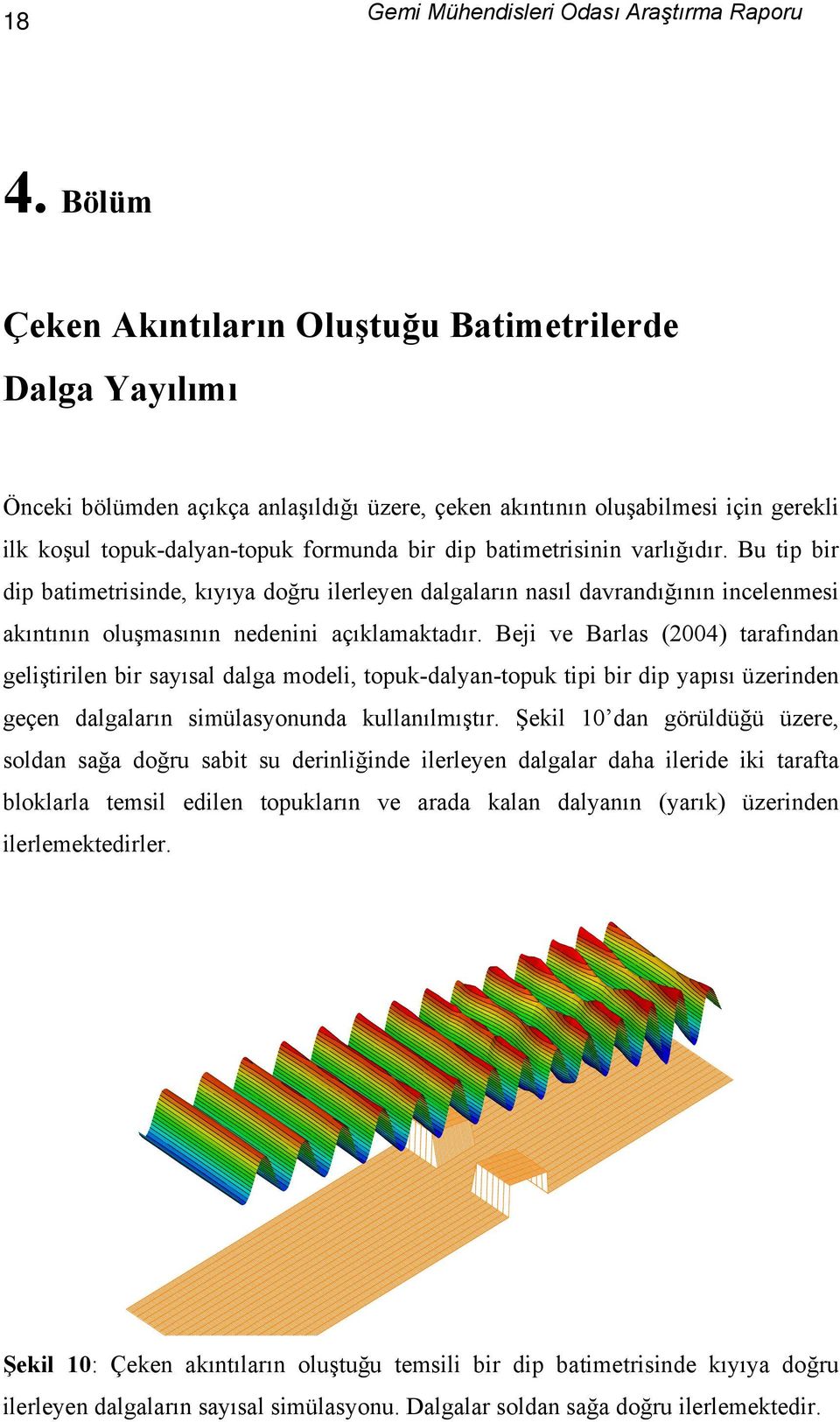 Beji ve Barlas (2004) tarafından geliştirilen bir sayısal dalga modeli, topuk-dalyan-topuk tipi bir dip yapısı üzerinden geçen dalgaların simülasyonunda kullanılmıştır.