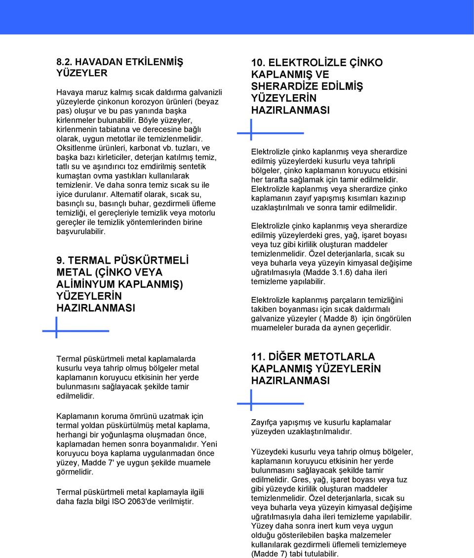 tuzları, ve başka bazı kirleticiler, deterjan katılmış temiz, tatlı su ve aşındırıcı toz emdirilmiş sentetik kumaştan ovma yastıkları kullanılarak temizlenir.