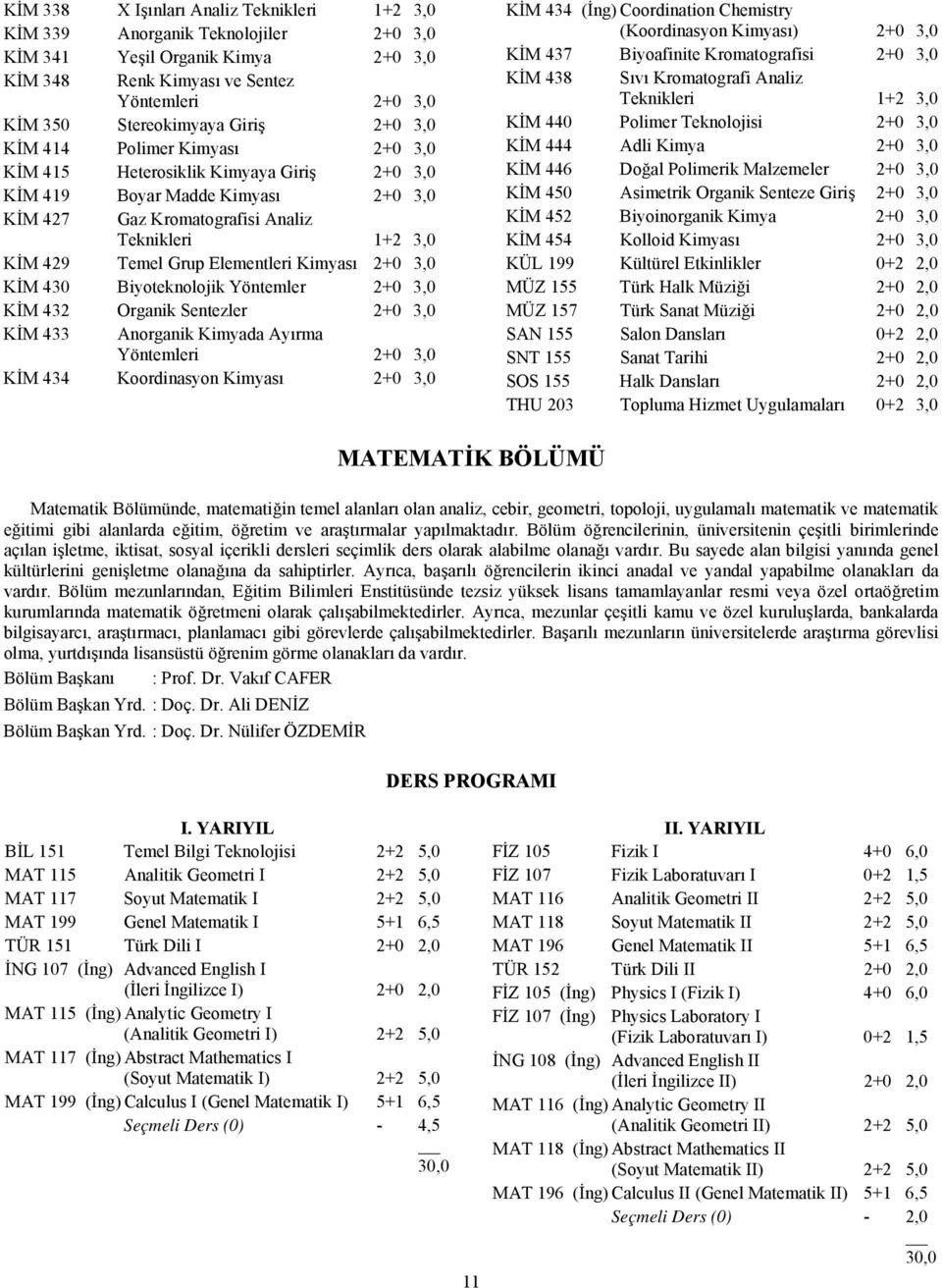 Elementleri Kimyası 2+0 3,0 KİM 430 Biyoteknolojik Yöntemler 2+0 3,0 KİM 432 Organik Sentezler 2+0 3,0 KİM 433 Anorganik Kimyada Ayırma Yöntemleri 2+0 3,0 KİM 434 Koordinasyon Kimyası 2+0 3,0 KİM 434