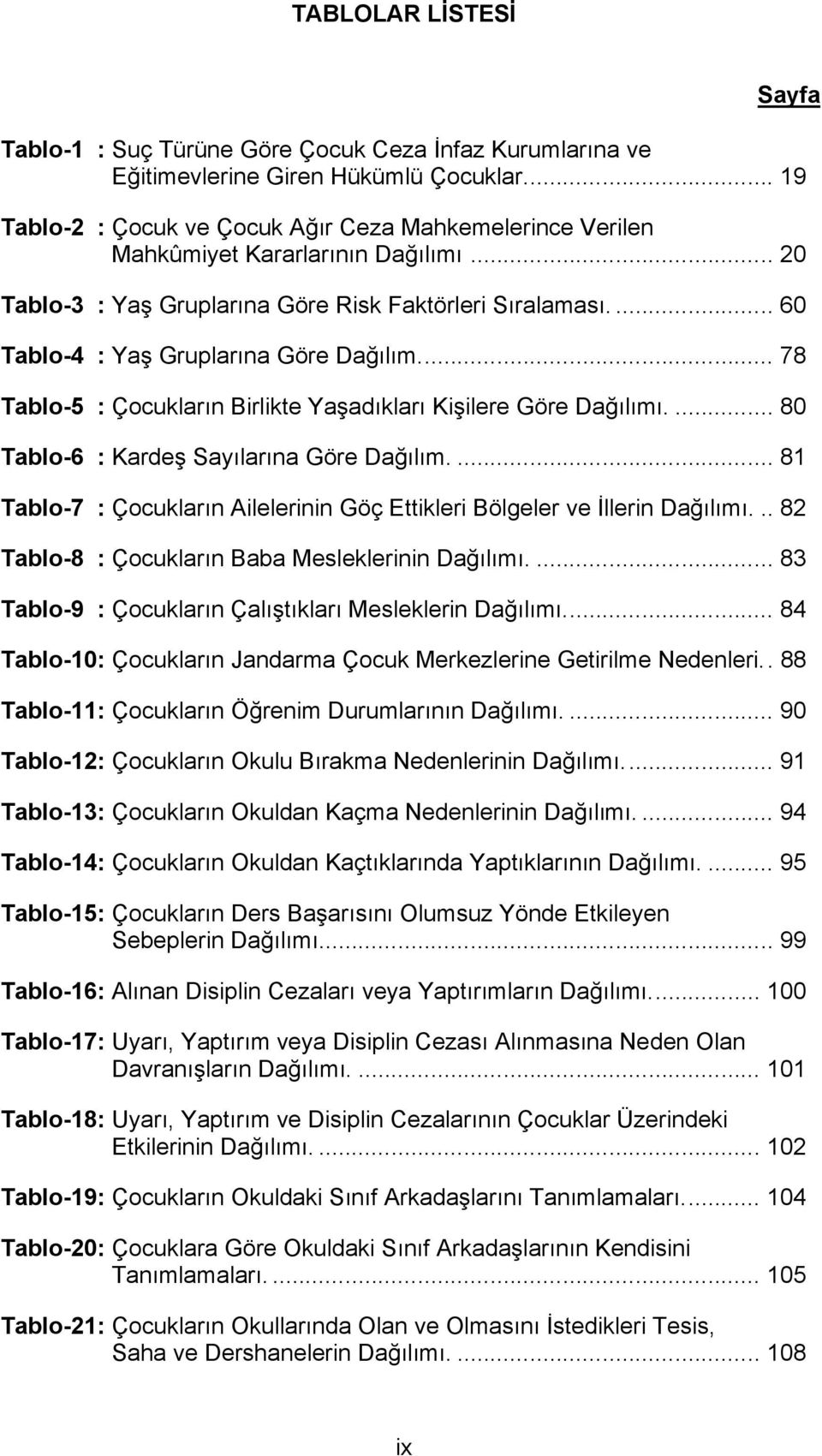 ... 60 Tablo-4 : Yaş Gruplarına Göre Dağılım... 78 Tablo-5 : Çocukların Birlikte Yaşadıkları Kişilere Göre Dağılımı.... 80 Tablo-6 : Kardeş Sayılarına Göre Dağılım.