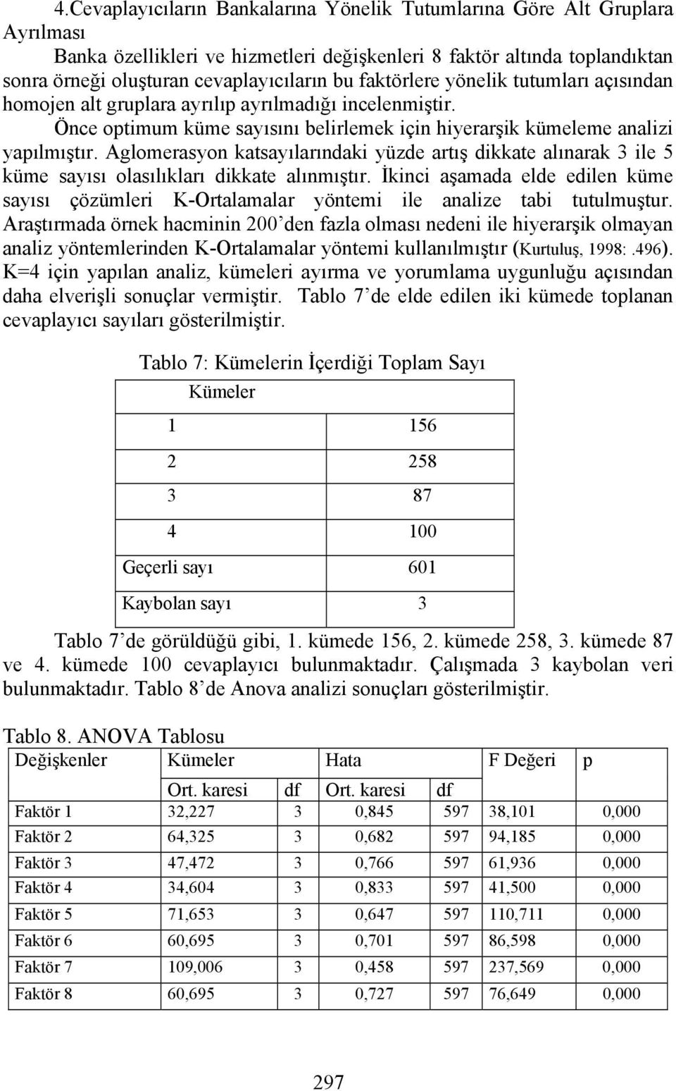 Aglomerasyon katsayılarındaki yüzde artış dikkate alınarak 3 ile 5 küme sayısı olasılıkları dikkate alınmıştır.