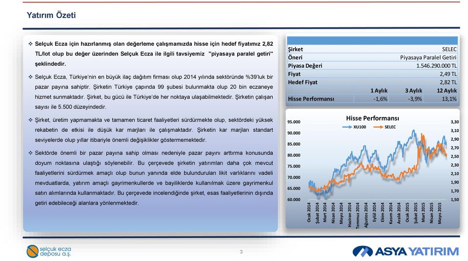 Selçuk Ecza, Türkiye nin en büyük ilaç dağıtım firması olup 2014 yılında sektöründe %39 luk bir pazar payına sahiptir.