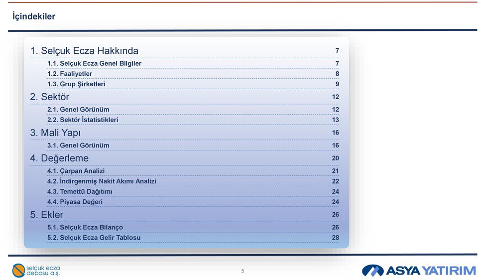 Değerleme 20 4.1. Çarpan Analizi 21 4.2. İndirgenmiş Nakit Akımı Analizi 22 4.3. Temettü Dağıtımı 24 4.4. Piyasa Değeri 24 5.