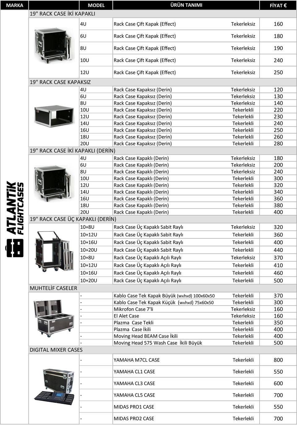 (Derin) Tekerleksiz 130 8U Rack Case Kapaksız (Derin) Tekerleksiz 140 10U Rack Case Kapaksız (Derin) Tekerlekli 220 12U Rack Case Kapaksız (Derin) Tekerlekli 230 14U Rack Case Kapaksız (Derin)