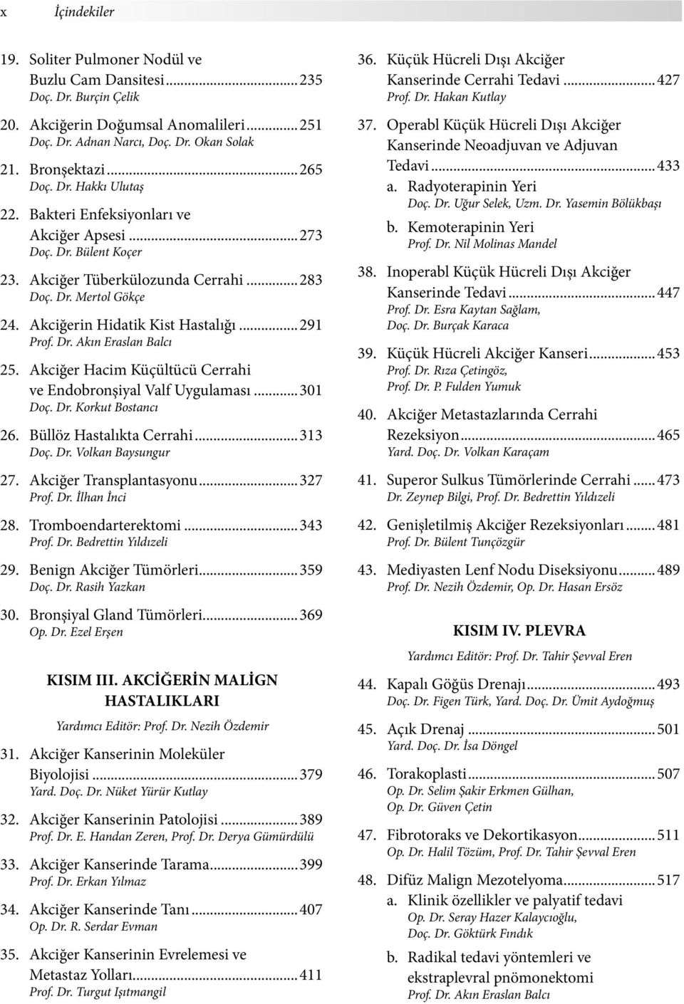 Dr. Akın Eraslan Balcı 25. Akciğer Hacim Küçültücü Cerrahi ve Endobronşiyal Valf Uygulaması...301 Doç. Dr. Korkut Bostancı 26. Büllöz Hastalıkta Cerrahi...313 Doç. Dr. Volkan Baysungur 27.