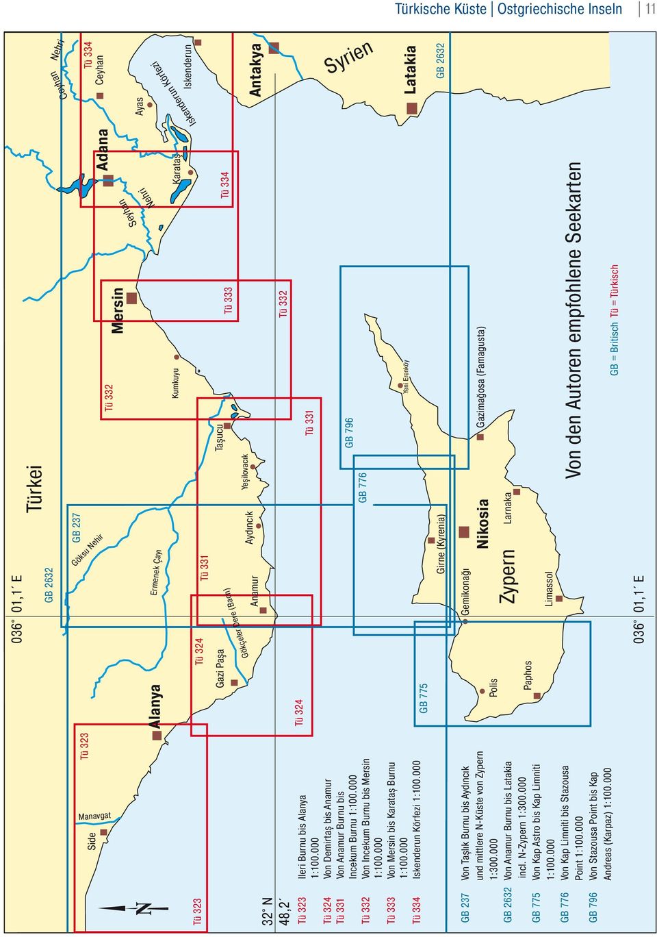 Polis Paphos Gemikonaǧı Larnaka Gazimaǧosa (Famagusta) Limassol Manavgat Tü 323 Tü 323 Ileri Burnu bis Alanya 1:100.000 Tü 324 Von Demirtaș bis Anamur Tü 331 Von Anamur Burnu bis Incekum Burnu 1:100.