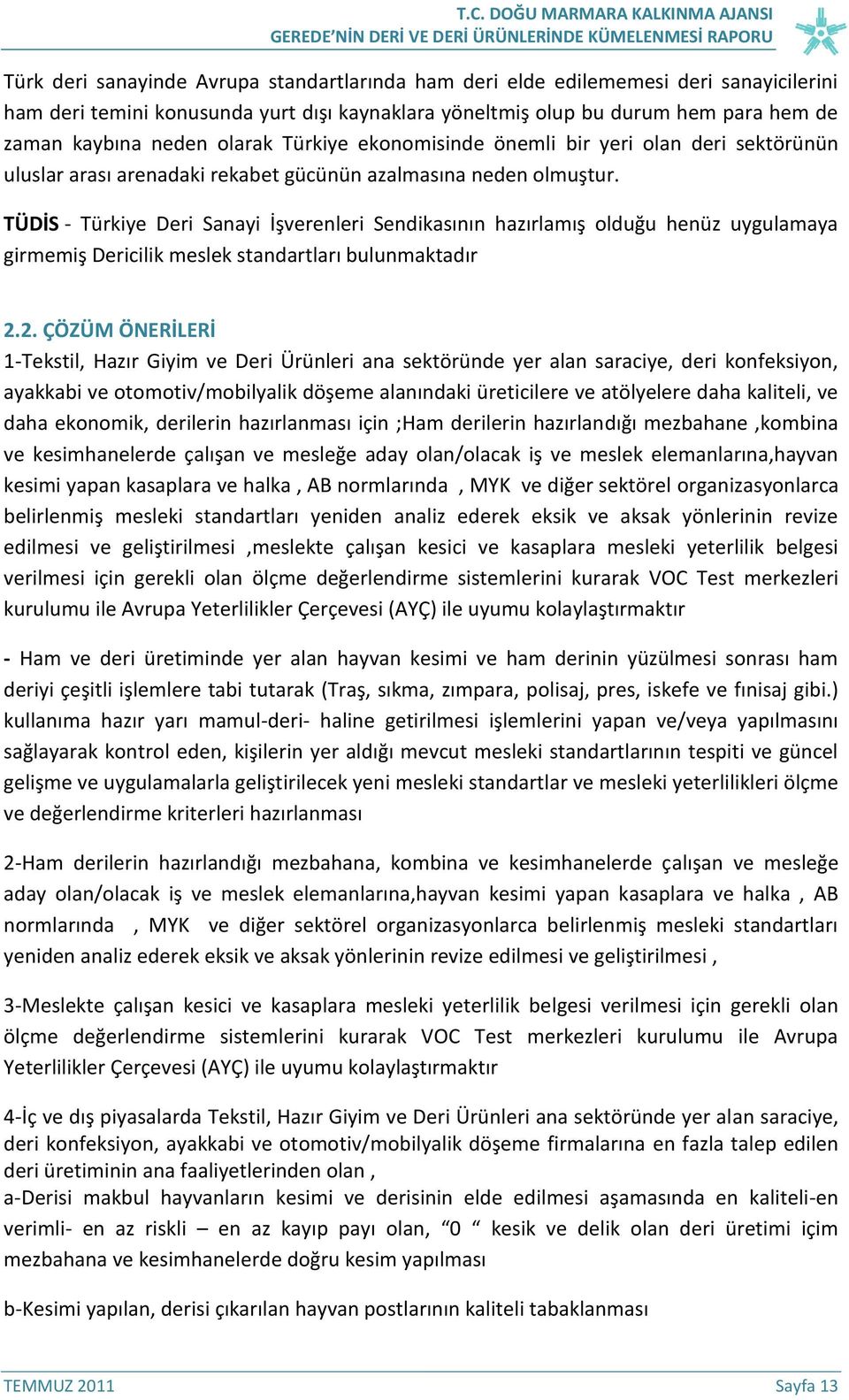 TÜDİS - Türkiye Deri Sanayi İşverenleri Sendikasının hazırlamış olduğu henüz uygulamaya girmemiş Dericilik meslek standartları bulunmaktadır 2.