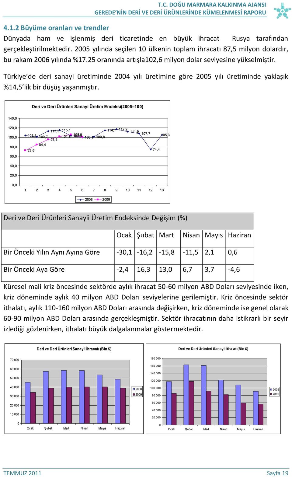 Türkiye de deri sanayi üretiminde 2004 yılı üretimine göre 2005 yılı üretiminde yaklaşık %14,5 lik bir düşüş yaşanmıştır.