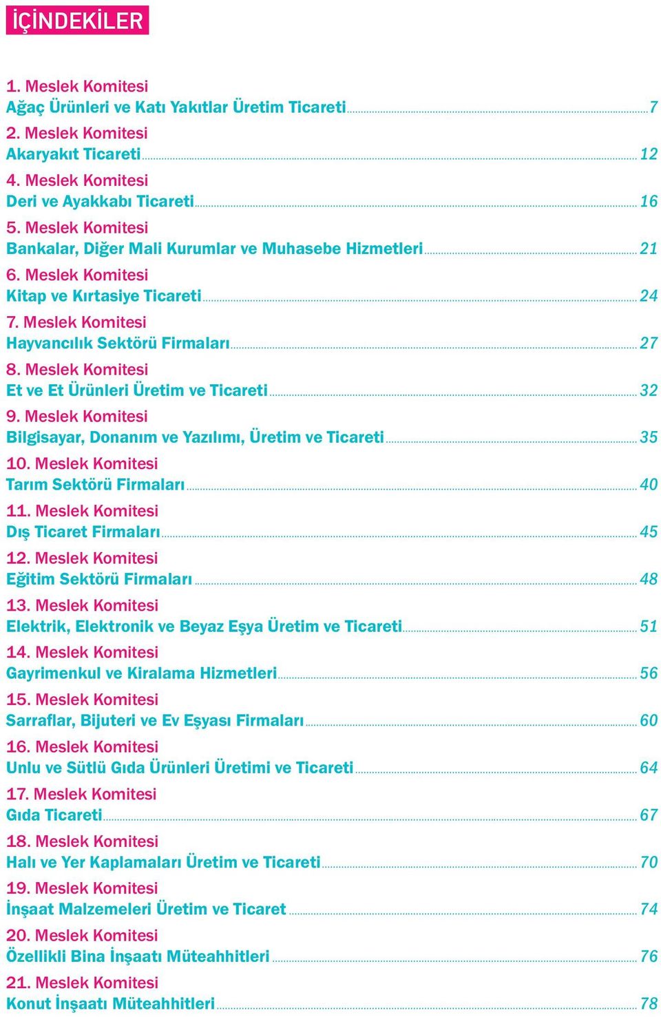 Meslek Komitesi Et ve Et Ürünleri Üretim ve Ticareti... 32 9. Meslek Komitesi Bilgisayar, Donanım ve Yazılımı, Üretim ve Ticareti... 35 10. Meslek Komitesi Tarım Sektörü Firmaları... 40 11.