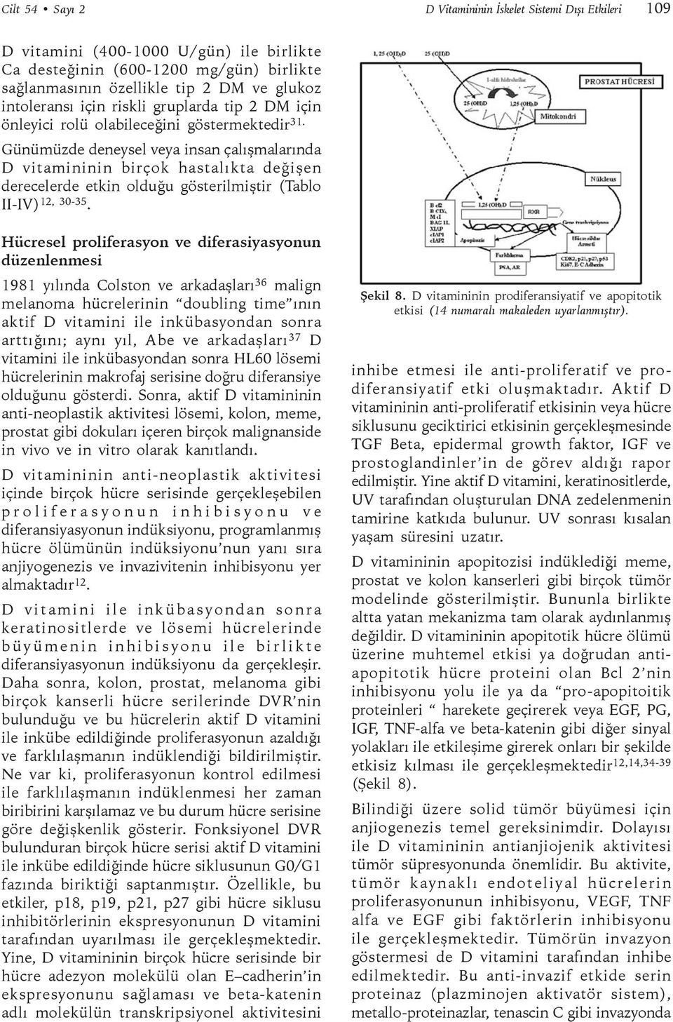 Günümüzde deneysel veya insan çalışmalarında D vitamininin birçok hastalıkta değişen derecelerde etkin olduğu gösterilmiştir (Tablo II-IV) 12, 30-35.