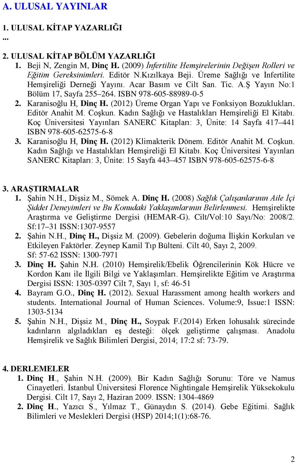 (2012) Üreme Organ Yapı ve Fonksiyon Bozuklukları. Editör Anahit M. Coşkun. Kadın Sağlığı ve Hastalıkları Hemşireliği El Kitabı.