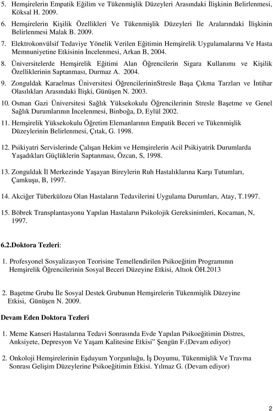 Elektrokonvülsif Tedaviye Yönelik Verilen Eğitimin Hemşirelik Uygulamalarına Ve Hasta Memnuniyetine Etkisinin İncelenmesi, Arkan B, 2004. 8.