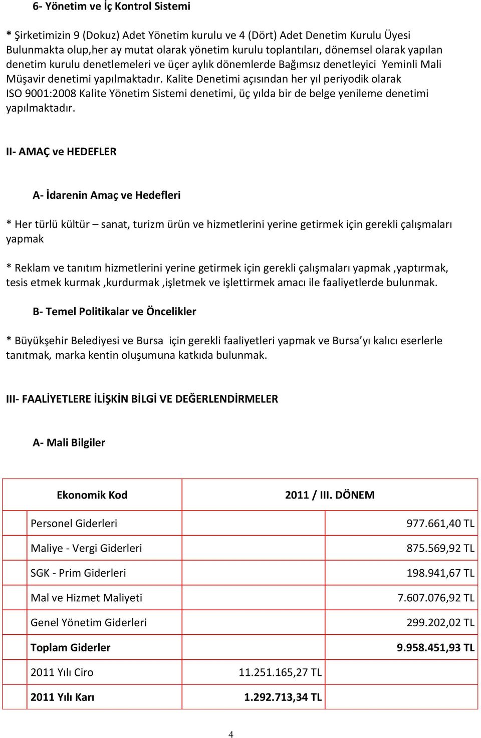 Kalite Denetimi açısından her yıl periyodik olarak ISO 9001:2008 Kalite Yönetim Sistemi denetimi, üç yılda bir de belge yenileme denetimi yapılmaktadır.