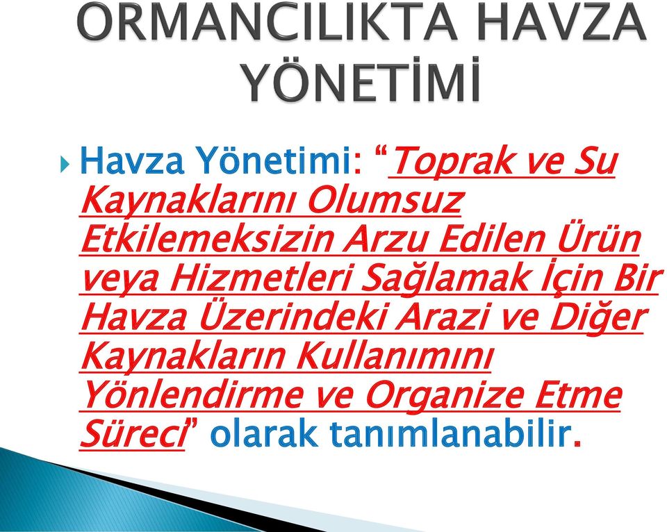 İçin Bir Havza Üzerindeki Arazi ve Diğer Kaynakların