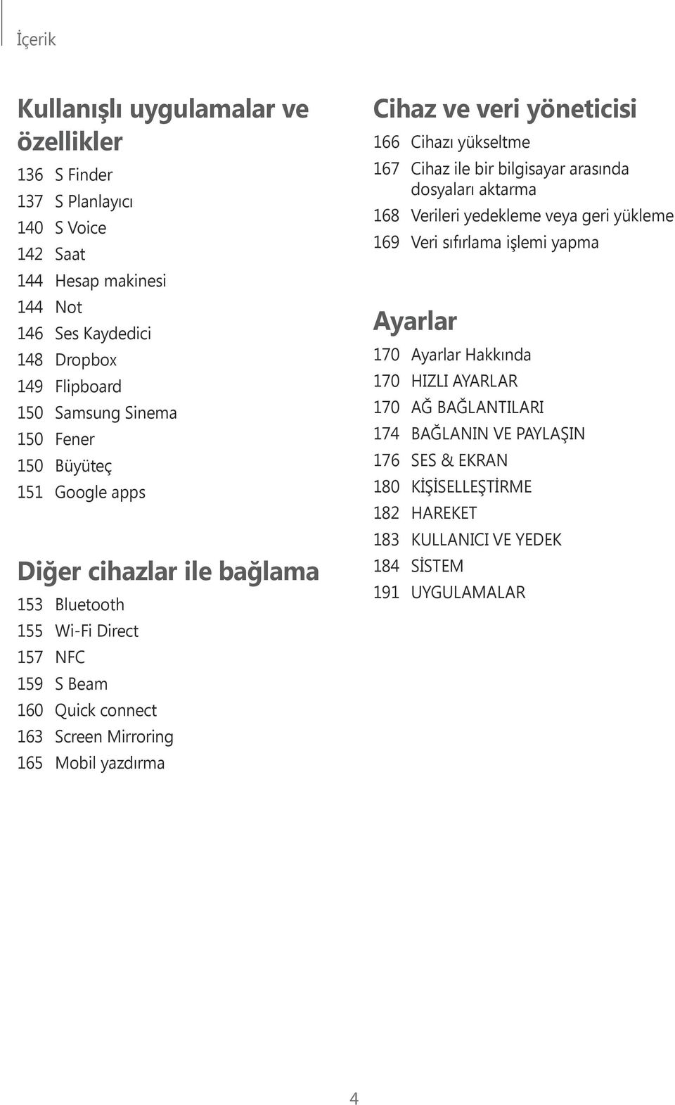 Cihaz ve veri yöneticisi 166 Cihazı yükseltme 167 Cihaz ile bir bilgisayar arasında dosyaları aktarma 168 Verileri yedekleme veya geri yükleme 169 Veri sıfırlama işlemi yapma