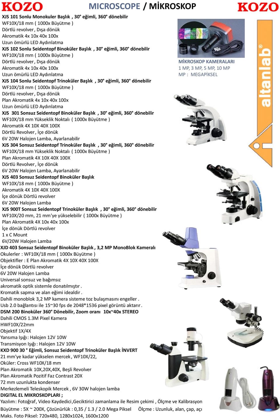 ömürlü LED Aydınlatma MP : MEGAPİKSEL XJS 104 Sonlu Seidentopf Trinoküler Başlık, 30 eğimli, 360 dönebilir WF10X/18 mm ( 1000x Büyütme ) Dörtlü revolver, Dışa dönük Plan Akromatik 4x 10x 40x 100x