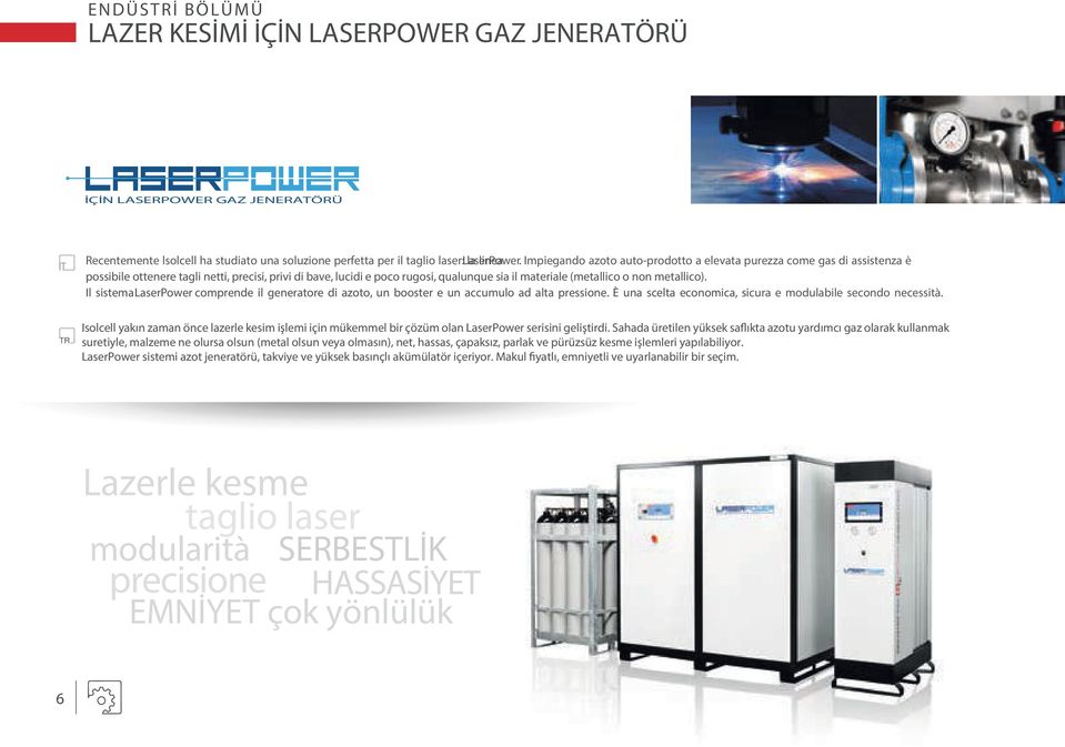 o non metallico). Il sistema LaserPower comprende il generatore di azoto, un booster e un accumulo ad alta pressione. È una scelta economica, sicura e modulabile secondo necessità.