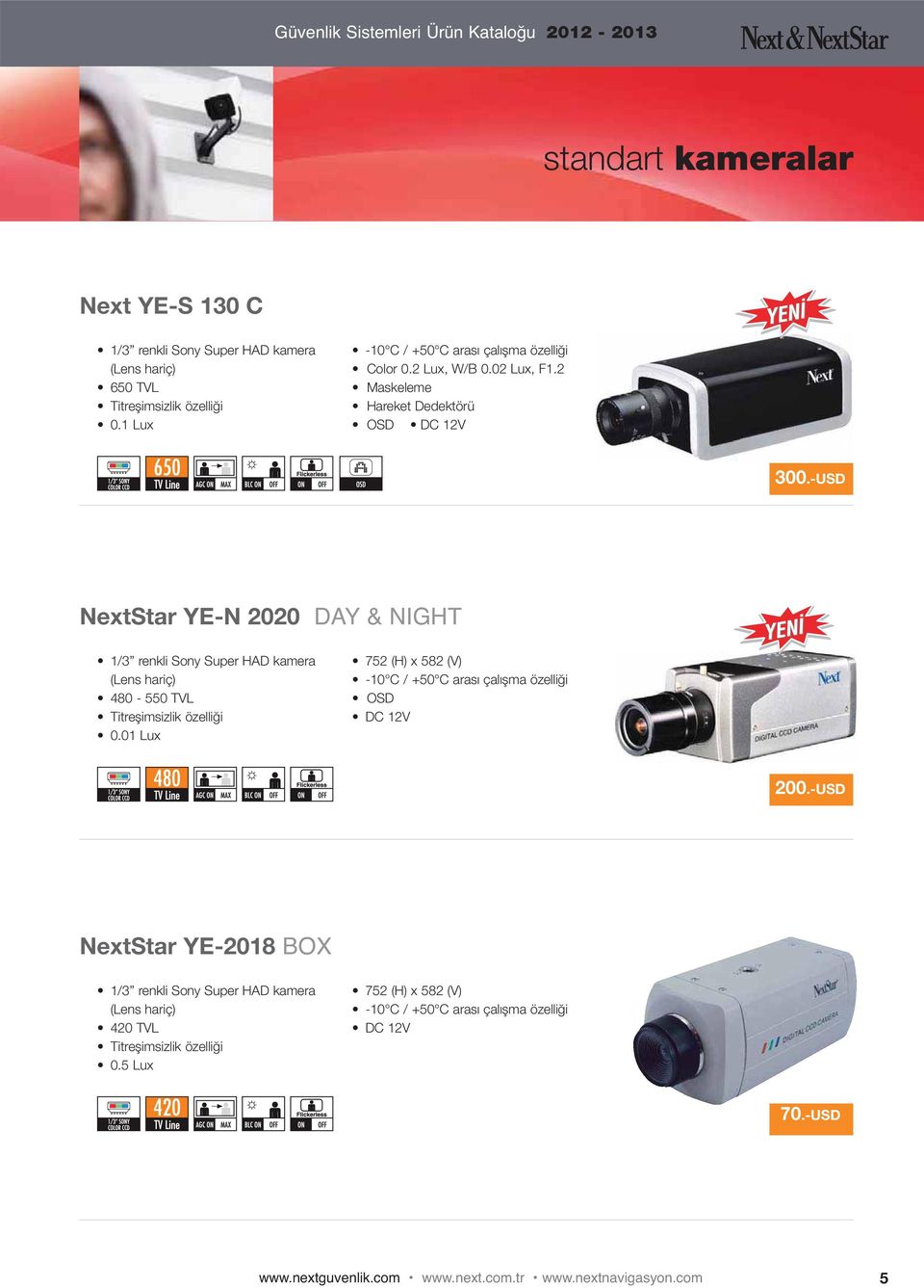 -USD NextStar YE-N 2020 DAY & NIGHT 1/3 renkli Sony Super HAD kamera (Lens hariç) 480-550 TVL Titreşimsizlik özelliği 0.