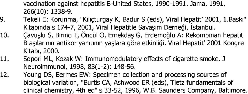 Çavuşlu S, Birinci I, Öncül O, Emekdaş G, Erdemoğlu A: Rekombinan hepatit B aşılarının antikor yanıtının yaşlara göre etkinliği. Viral Hepatit 2001 Kongre Kitabı, 2000. 11.