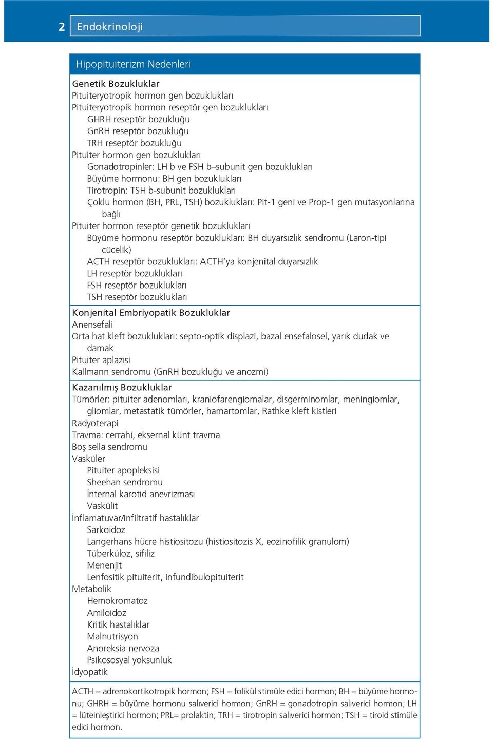 (BH, PRL, TSH) bozukluklar : Pit-1 geni ve Prop-1 gen mutasyonlar na bağl Pituiter hormon reseptör genetik bozukluklar Büyüme hormonu reseptör bozukluklar : BH duyars zl k sendromu (Laron-tipi