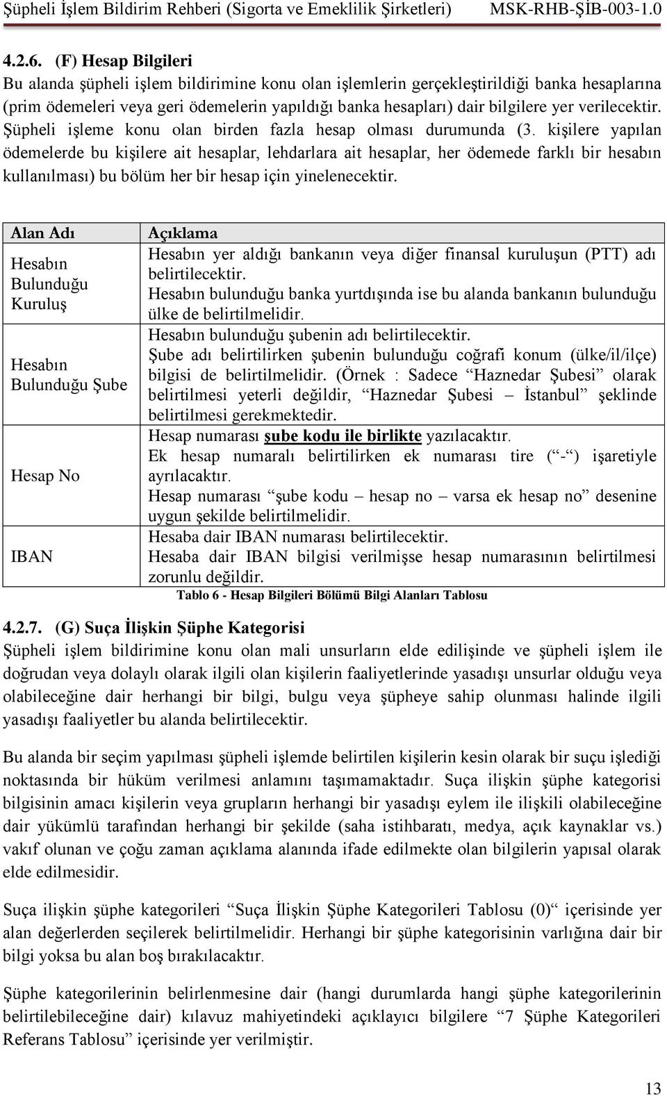 verilecektir. Şüpheli işleme konu olan birden fazla hesap olması durumunda (3.