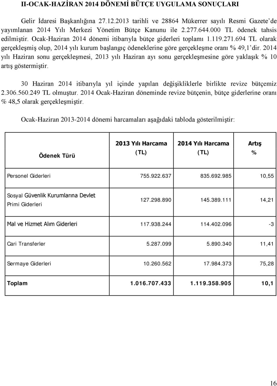 694 TL olarak gerçekleşmiş olup, 2014 yılı kurum başlangıç ödeneklerine göre gerçekleşme oranı % 49,1 dir.