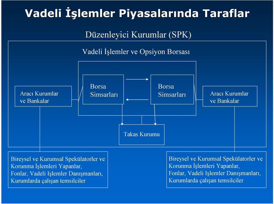 Spekülatorler ve Korunma İşlemleri Yapanlar, Fonlar, Vadeli Işlemler Danışmanları, Kurumlarda çalışan temsilciler